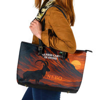 Jordan Nebo Mountain Leather Tote Bag with Ibex and Desert Rock Landscape