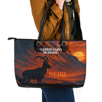 Jordan Nebo Mountain Leather Tote Bag with Ibex and Desert Rock Landscape