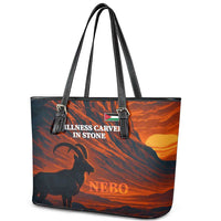 Jordan Nebo Mountain Leather Tote Bag with Ibex and Desert Rock Landscape