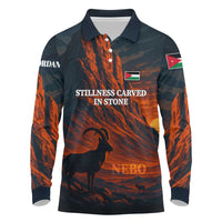 Jordan Nebo Mountain Long Sleeve Polo Shirt with Ibex and Desert Rock Landscape