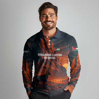 Jordan Nebo Mountain Long Sleeve Polo Shirt with Ibex and Desert Rock Landscape