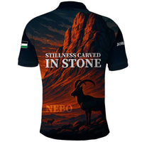 Jordan Nebo Mountain Polo Shirt with Ibex and Desert Rock Landscape