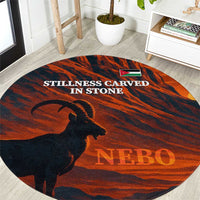 Jordan Nebo Mountain Round Carpet with Ibex and Desert Rock Landscape