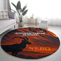 Jordan Nebo Mountain Round Carpet with Ibex and Desert Rock Landscape