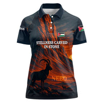 Jordan Nebo Mountain Women Polo Shirt with Ibex and Desert Rock Landscape