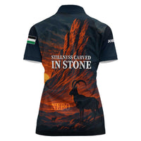 Jordan Nebo Mountain Women Polo Shirt with Ibex and Desert Rock Landscape