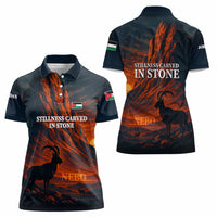 Jordan Nebo Mountain Women Polo Shirt with Ibex and Desert Rock Landscape
