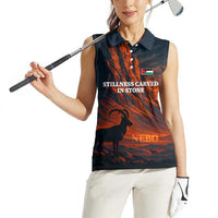 Jordan Nebo Mountain Women Sleeveless Polo Shirt with Ibex and Desert Rock Landscape