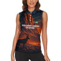 Jordan Nebo Mountain Women Sleeveless Polo Shirt with Ibex and Desert Rock Landscape