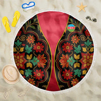 Azerbaijan Folk Floral Beach Blanket with Traditional Carpet-Inspired Pattern