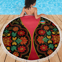 Azerbaijan Folk Floral Beach Blanket with Traditional Carpet-Inspired Pattern
