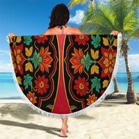 Azerbaijan Folk Floral Beach Blanket with Traditional Carpet-Inspired Pattern