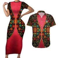 Azerbaijan Folk Floral Couples Matching Short Sleeve Bodycon Dress and Hawaiian Shirt with Traditional Carpet-Inspired Pattern