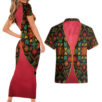 Azerbaijan Folk Floral Couples Matching Short Sleeve Bodycon Dress and Hawaiian Shirt with Traditional Carpet-Inspired Pattern