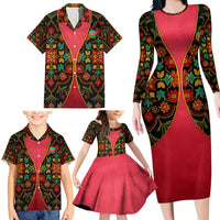 Azerbaijan Folk Floral Family Matching Long Sleeve Bodycon Dress and Hawaiian Shirt with Traditional Carpet-Inspired Pattern