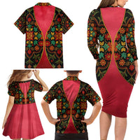 Azerbaijan Folk Floral Family Matching Long Sleeve Bodycon Dress and Hawaiian Shirt with Traditional Carpet-Inspired Pattern