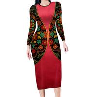 Azerbaijan Folk Floral Family Matching Long Sleeve Bodycon Dress and Hawaiian Shirt with Traditional Carpet-Inspired Pattern