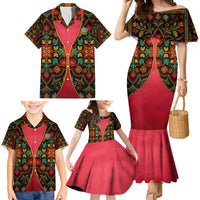 Azerbaijan Folk Floral Family Matching Mermaid Dress and Hawaiian Shirt with Traditional Carpet-Inspired Pattern