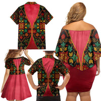 Azerbaijan Folk Floral Family Matching Off Shoulder Short Dress and Hawaiian Shirt with Traditional Carpet-Inspired Pattern