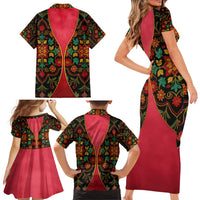 Azerbaijan Folk Floral Family Matching Short Sleeve Bodycon Dress and Hawaiian Shirt with Traditional Carpet-Inspired Pattern