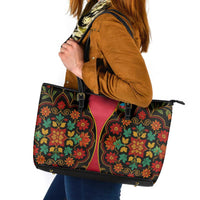 Azerbaijan Folk Floral Leather Tote Bag with Traditional Carpet-Inspired Pattern