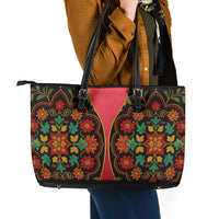 Azerbaijan Folk Floral Leather Tote Bag with Traditional Carpet-Inspired Pattern