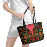 Azerbaijan Folk Floral Leather Tote Bag with Traditional Carpet-Inspired Pattern