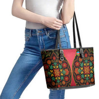 Azerbaijan Folk Floral Leather Tote Bag with Traditional Carpet-Inspired Pattern