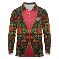 Azerbaijan Folk Floral Long Sleeve Polo Shirt with Traditional Carpet-Inspired Pattern