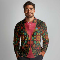 Azerbaijan Folk Floral Long Sleeve Polo Shirt with Traditional Carpet-Inspired Pattern