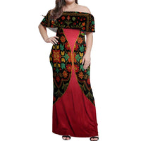 Azerbaijan Folk Floral Off Shoulder Maxi Dress with Traditional Carpet-Inspired Pattern