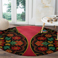 Azerbaijan Folk Floral Round Carpet with Traditional Carpet-Inspired Pattern