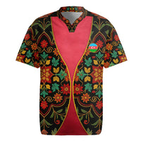 Azerbaijan Folk Floral Rugby Jersey with Traditional Carpet-Inspired Pattern