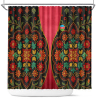 Azerbaijan Folk Floral Shower Curtain with Traditional Carpet-Inspired Pattern