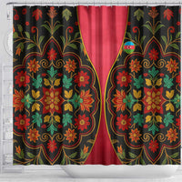 Azerbaijan Folk Floral Shower Curtain with Traditional Carpet-Inspired Pattern