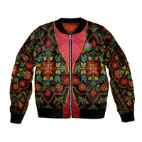 Azerbaijan Folk Floral Sleeve Zip Bomber Jacket with Traditional Carpet-Inspired Pattern
