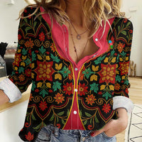 Azerbaijan Folk Floral Women Casual Shirt with Traditional Carpet-Inspired Pattern