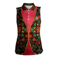 Azerbaijan Folk Floral Women Sleeveless Polo Shirt with Traditional Carpet-Inspired Pattern