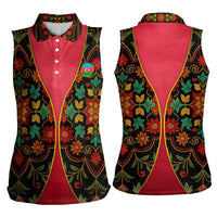 Azerbaijan Folk Floral Women Sleeveless Polo Shirt with Traditional Carpet-Inspired Pattern