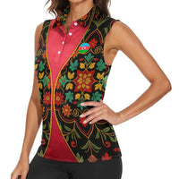 Azerbaijan Folk Floral Women Sleeveless Polo Shirt with Traditional Carpet-Inspired Pattern