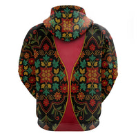 Azerbaijan Folk Floral Zip Hoodie with Traditional Carpet-Inspired Pattern