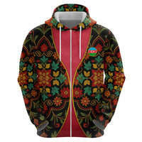 Azerbaijan Folk Floral Zip Hoodie with Traditional Carpet-Inspired Pattern