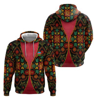 Azerbaijan Folk Floral Zip Hoodie with Traditional Carpet-Inspired Pattern