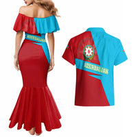 Azerbaijan National Emblem Couples Matching Mermaid Dress and Hawaiian Shirt with Modern Flag Color Block Design - Wonder Print Shop
