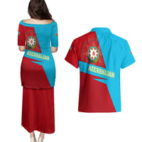 Azerbaijan National Emblem Couples Matching Puletasi and Hawaiian Shirt with Modern Flag Color Block Design - Wonder Print Shop