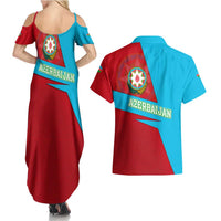 Azerbaijan National Emblem Couples Matching Summer Maxi Dress and Hawaiian Shirt with Modern Flag Color Block Design - Wonder Print Shop
