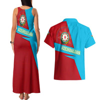 Azerbaijan National Emblem Couples Matching Tank Maxi Dress and Hawaiian Shirt with Modern Flag Color Block Design - Wonder Print Shop