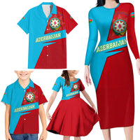 Azerbaijan National Emblem Family Matching Long Sleeve Bodycon Dress and Hawaiian Shirt with Modern Flag Color Block Design - Wonder Print Shop
