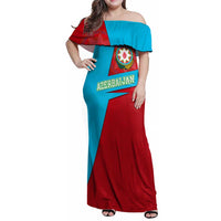 Azerbaijan National Emblem Family Matching Off Shoulder Maxi Dress and Hawaiian Shirt with Modern Flag Color Block Design - Wonder Print Shop