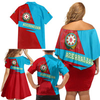 Azerbaijan National Emblem Family Matching Off Shoulder Short Dress and Hawaiian Shirt with Modern Flag Color Block Design - Wonder Print Shop